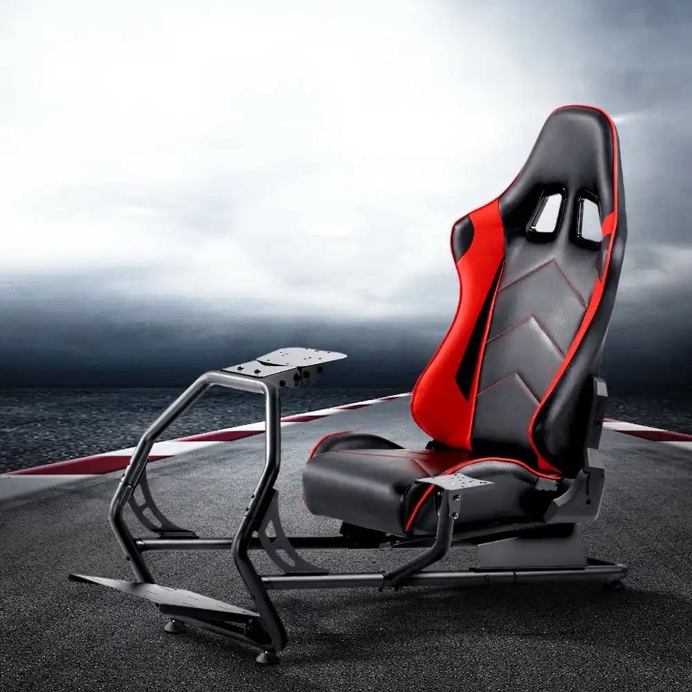 Artiss Racing Simulator Cockpit Steering Wheel Adjustable Gaming Chair PVC Leather Seat
