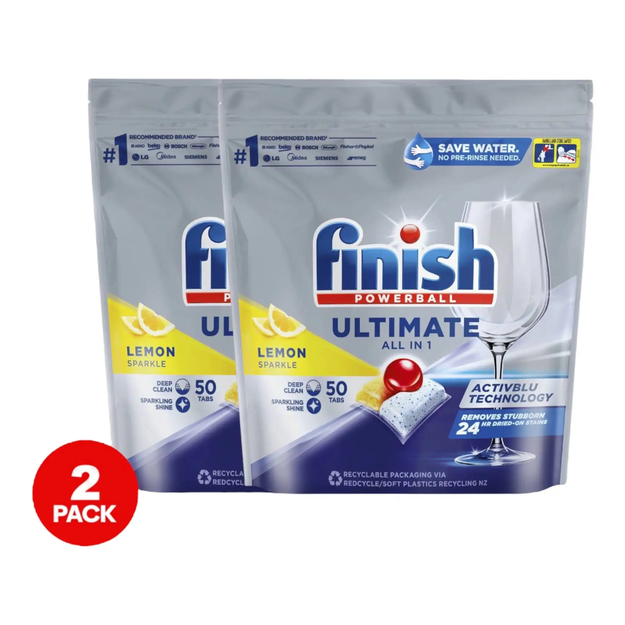 2 x Finish Ultimate All In One Lemon Dishwasher Tablets 50 Pack