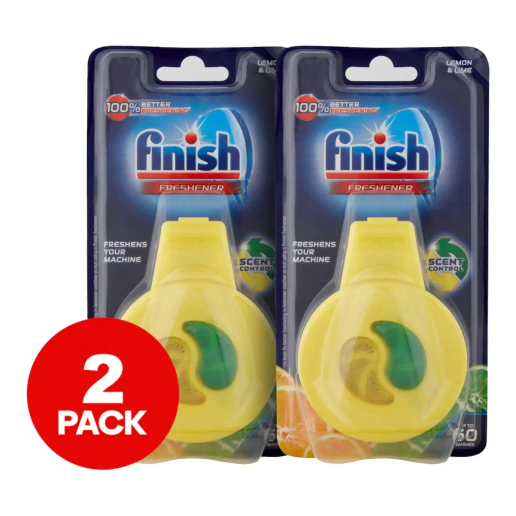 2 x Finish 2-in-1 Clip-On Dishwasher Freshener 4mL Lemon & Lime