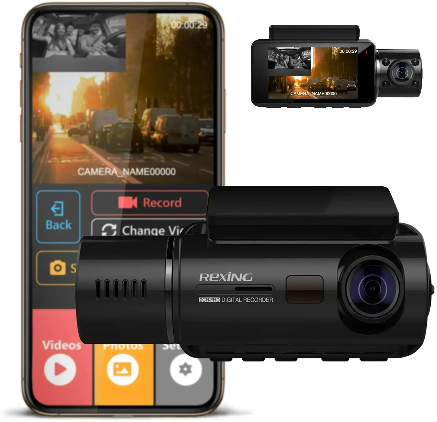 Rexing V3 Basic Dual Camera Front and Inside Cabin Infrared Night Vision Full HD 1080p WiFi Car Taxi Dash Cam with Supercapacitor, 2.7" LCD Screen, Pa
