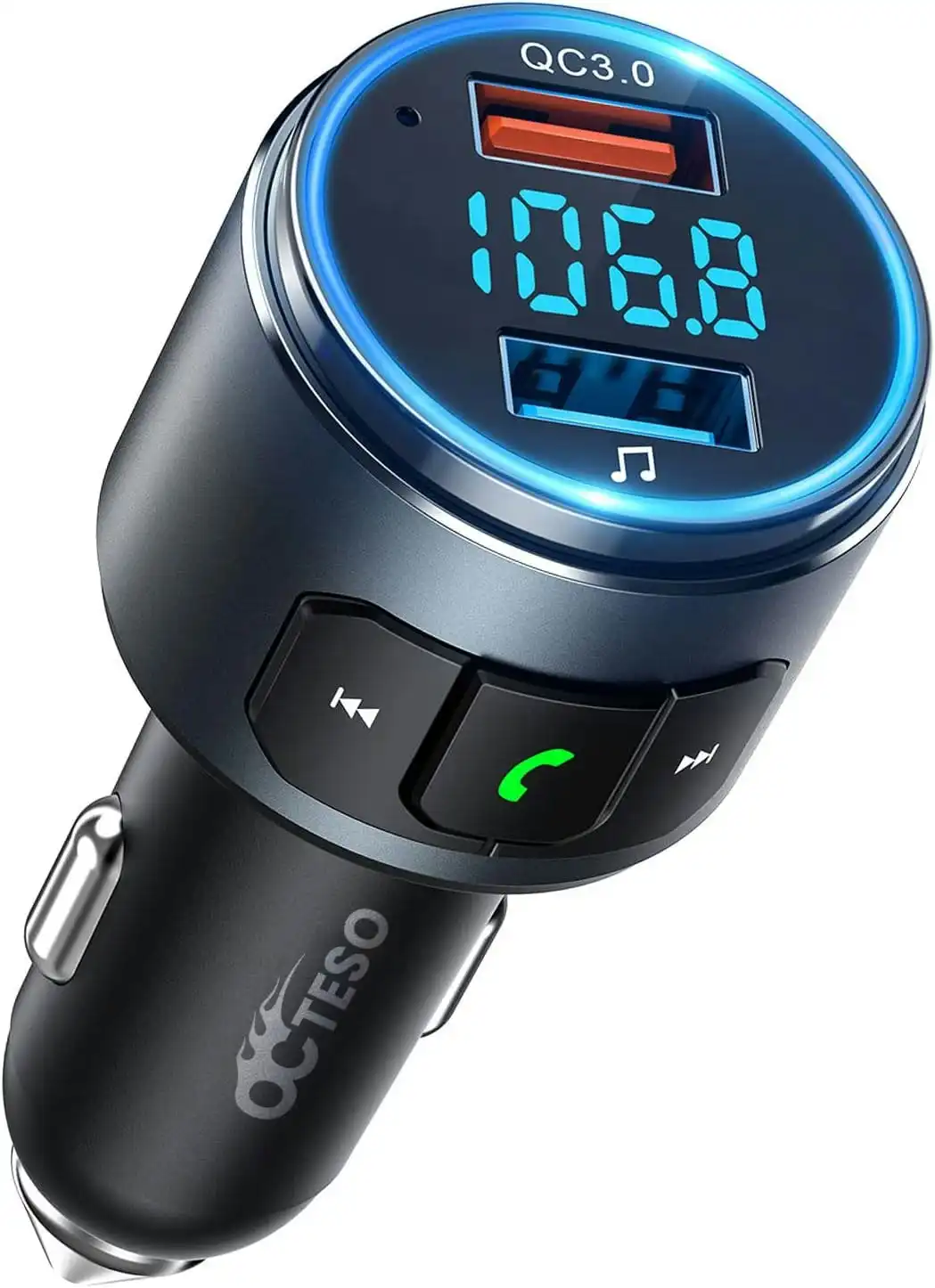 VicTsing (Upgraded Version) V5.0 Bluetooth FM Transmitter for Car, QC3.0 & LED Backlit Wireless Bluetooth FM Radio Adapter Music Player /Car Kit with