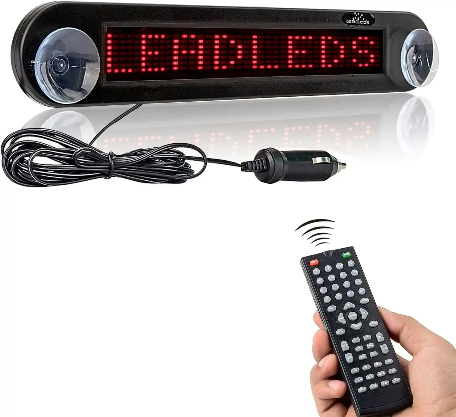Leadleds Dc 12v Remote Led Car Sign Programmable Scrolling Message Sign Board for Car, Shop, Store (Red)
