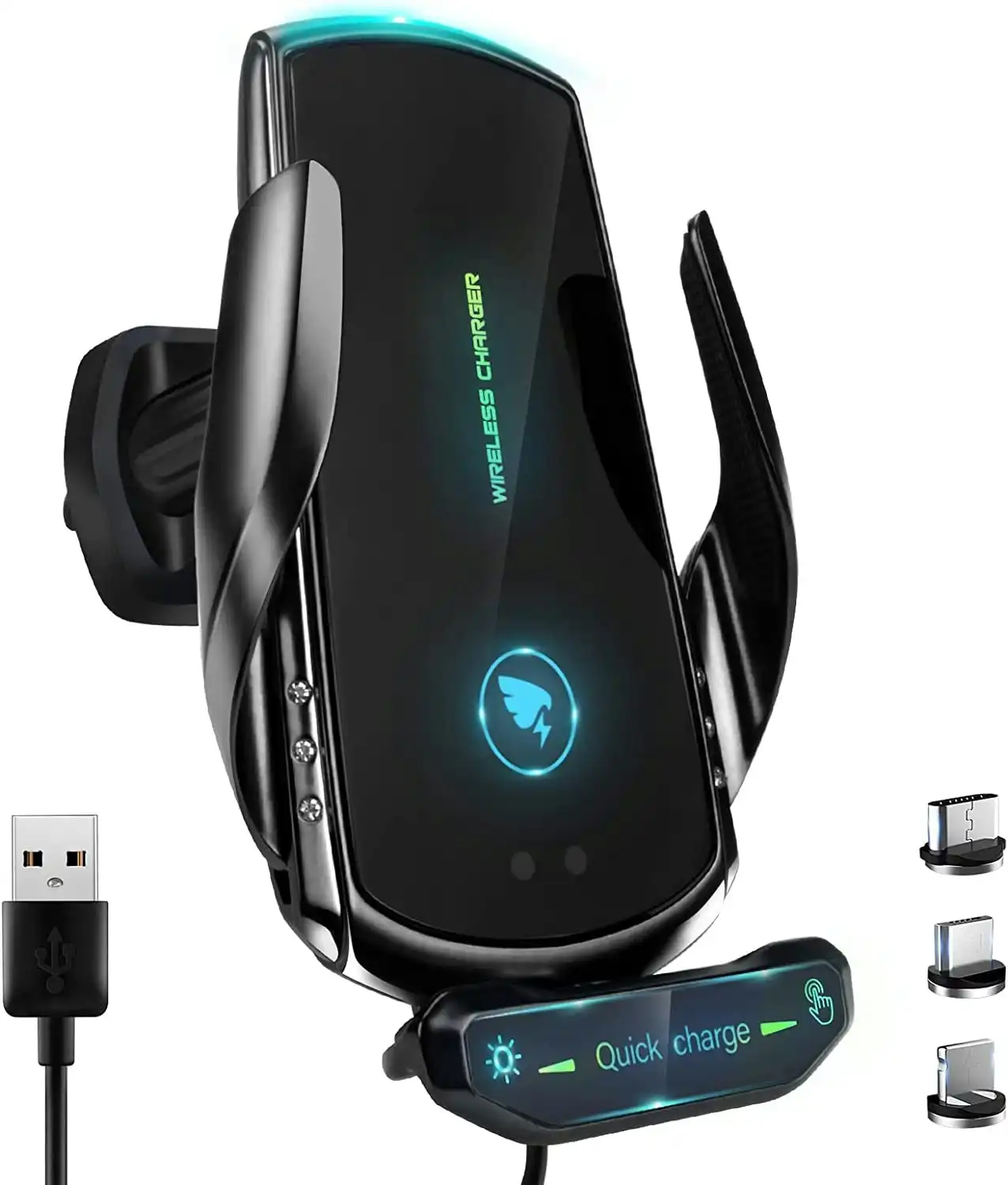 Geviner Wireless Car Charger for All Smartphones, 15W QI Fast Charging，Auto-Clamping Car Wireless Charger Air Vent Car Phone Mount (Black)