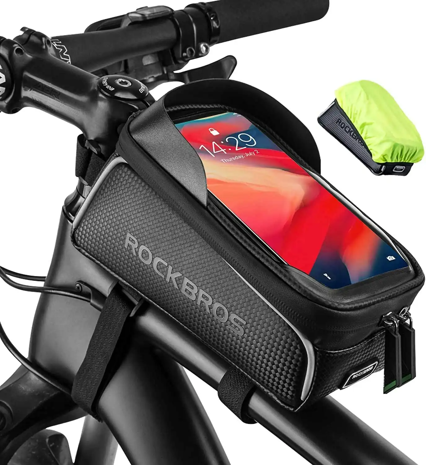 ROCKBROS Bike Bag Top Tube Waterproof Bicycle Frame Bag Touch Screen Bike Pouch Bike Cell Phone Holder for Iphone 12 11 7 8 plus Xs Max below 6.7”