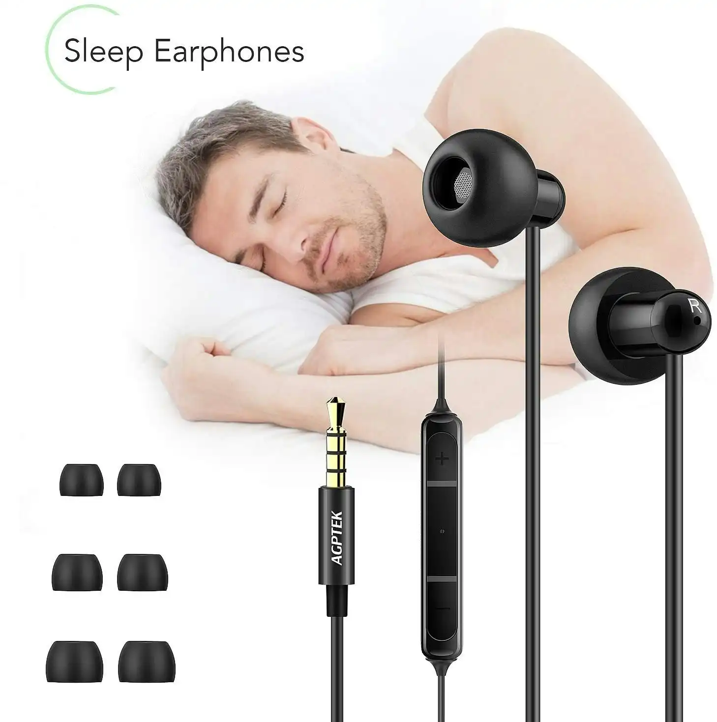 Agptek Sleep Earbuds, in-Ear Earphones for Sleeping 3 Sizes Ultra-Light Soft Silicone, Noise Isolating Perfect for Sleeping, Insomnia.