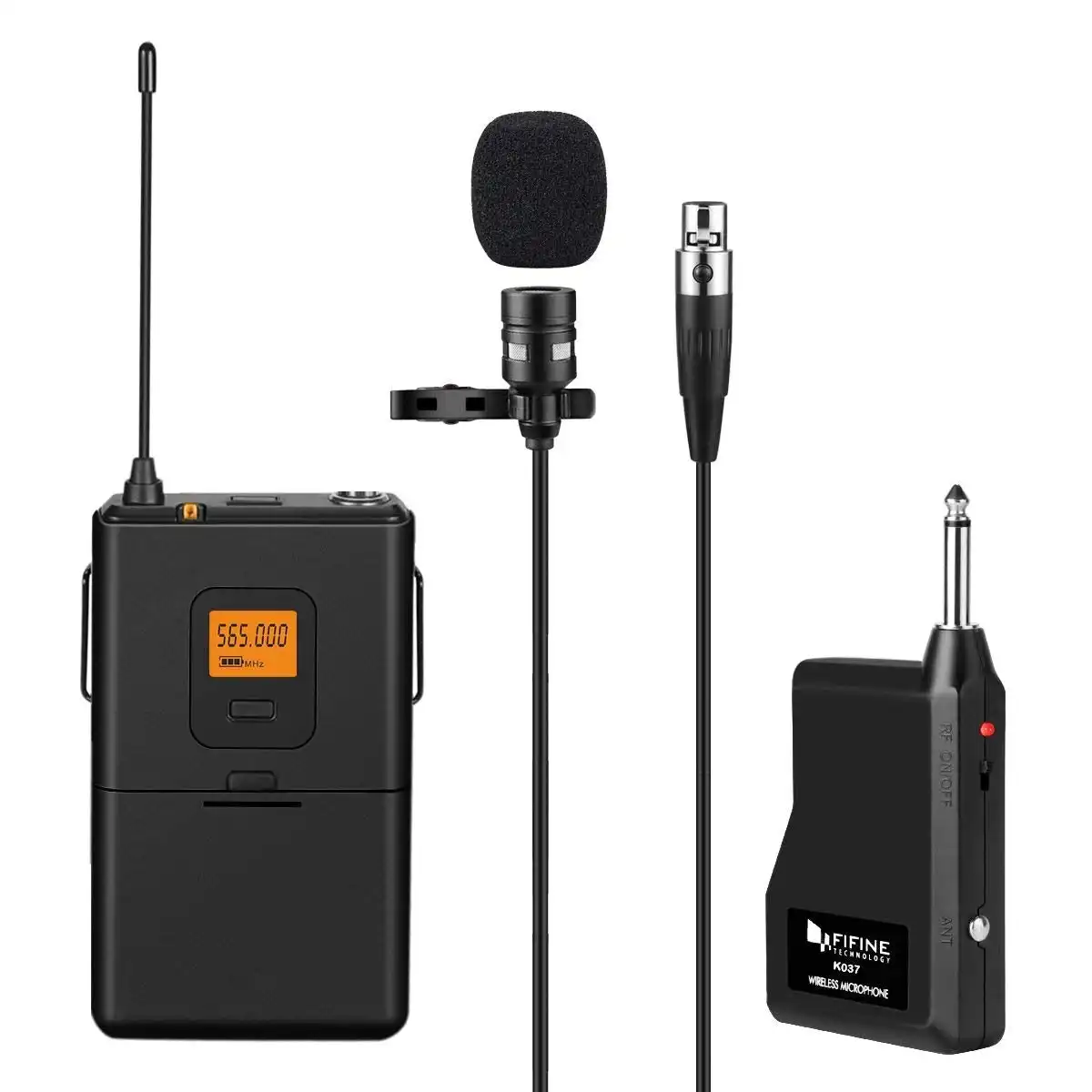 FIFINE 20-Channel UHF Wireless Lavalier Lapel Microphone System with Bodypack Transmitter, Mini XLR Female Lapel Mic and Portable Receiver, 1/4 Inch O