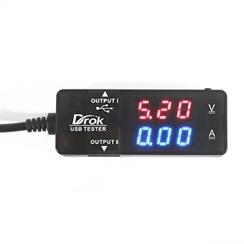 DROK USB Meter, Digital Multimeter Multifunctional Electrical Tester Capacity Voltage, Current Power Meter Detector Reader with Dual USB Ports