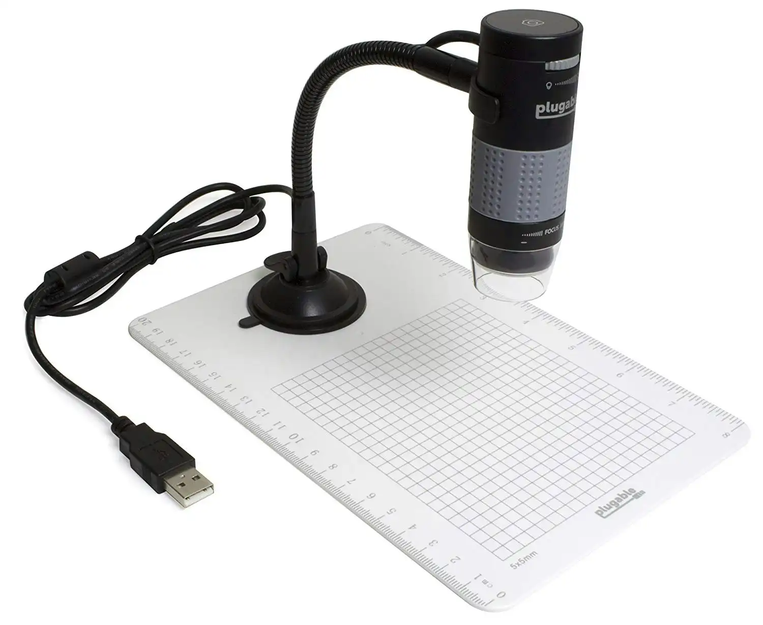 Plugable USB 2.0 Digital Microscope with Flexible Arm Observation Stand for Windows, Mac, Linux (2 MP, 250x Magnification).