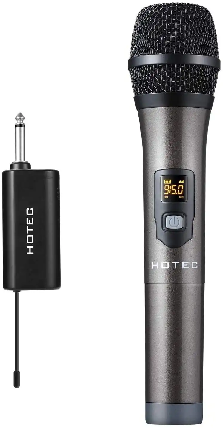 Hotec UHF Wireless Dynamic Handheld Microphone with Rechargeable 1/4” Output Mini Portable Receiver for Live Performance Over PA, Mixer, Speaker (H-U0