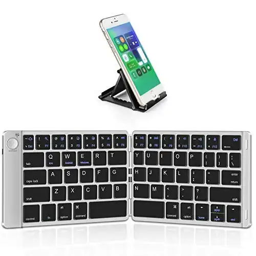 Samsers Foldable Bluetooth Keyboard - Portable Wireless Keyboard with Stand Holder, Rechargeable Full Size Ultra Slim Folding Keyboard Compatible iOS