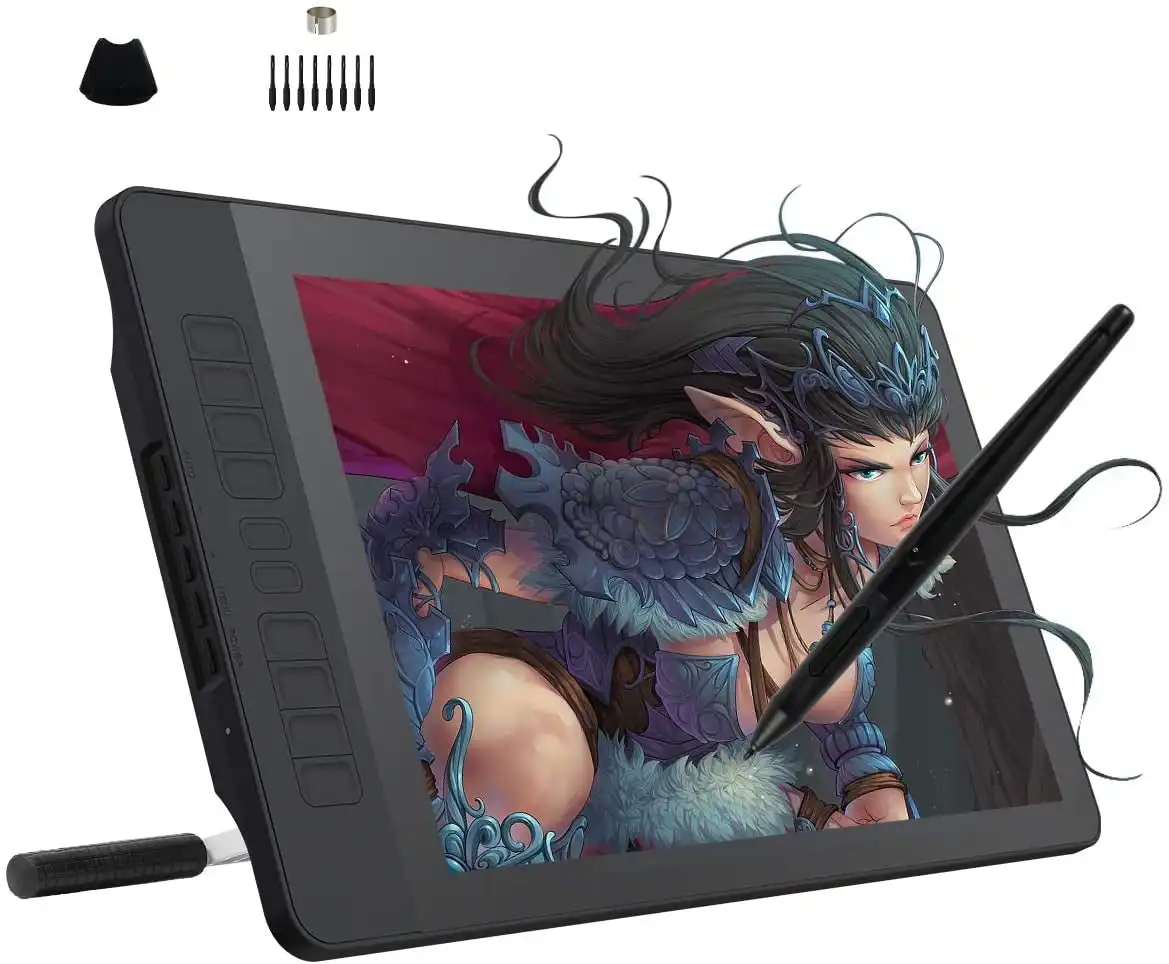 GAOMON PD1560 15.6 Inches 8192 Levels Pen Display with Arm Stand 1920 X 1080 HD IPS Screen Drawing Tablet with 10 Shortcut Keys