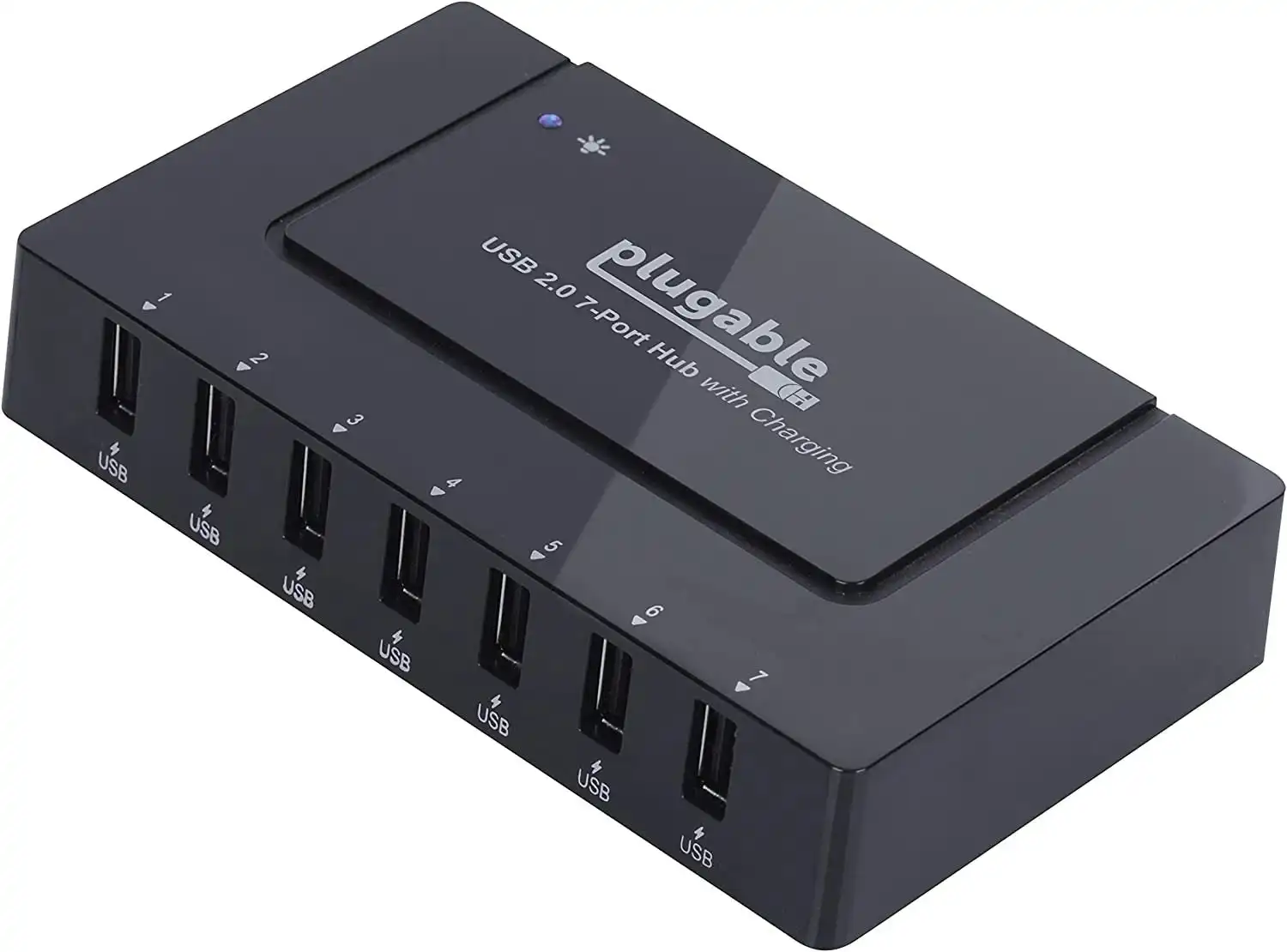7 Port USB Hub - Plugable USB Charging Station for Multiple Devices and USB 2.0 Data Transfer with a 60W Power Adapter