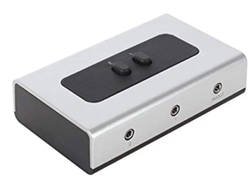 STEREO 2 PORT 3.5mm Manual Switch Box AUX Audio Speaker selector(Wall Mount Hole Built-in, wall or table available)