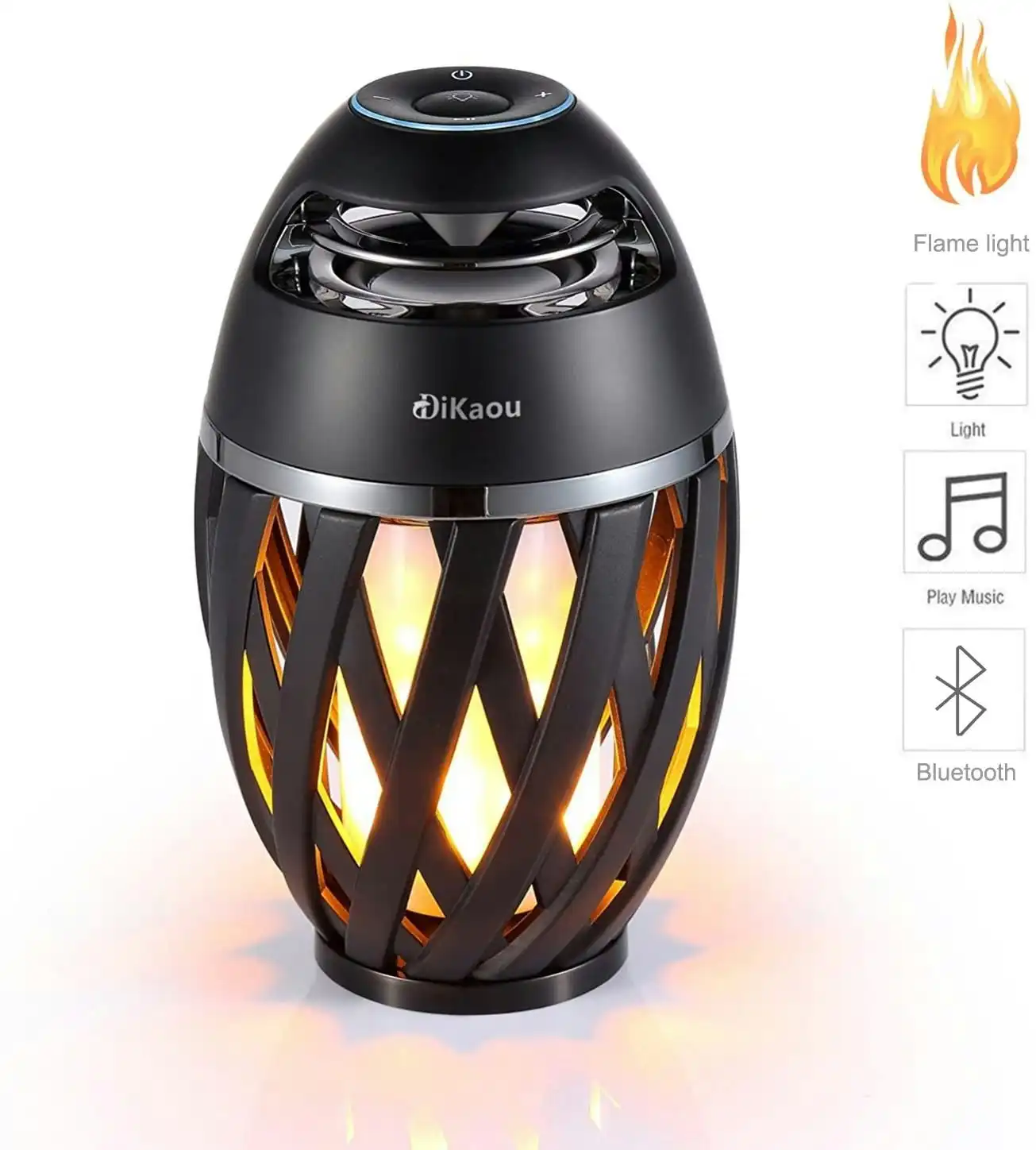 DIKAOU Led flame table lamp, Torch atmosphere Bluetooth speakers&Outdoor Portable Stereo Speaker with HD Audio and Enhanced Bass,LED flickers warm yel
