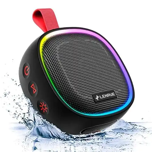 LENRUE F9 Bluetooth Shower Speaker, IPX7 Waterproof Portable Speaker with TWS RGB Lights, Wireless for Bike Kayak Pool Beach Outdoor (Black)