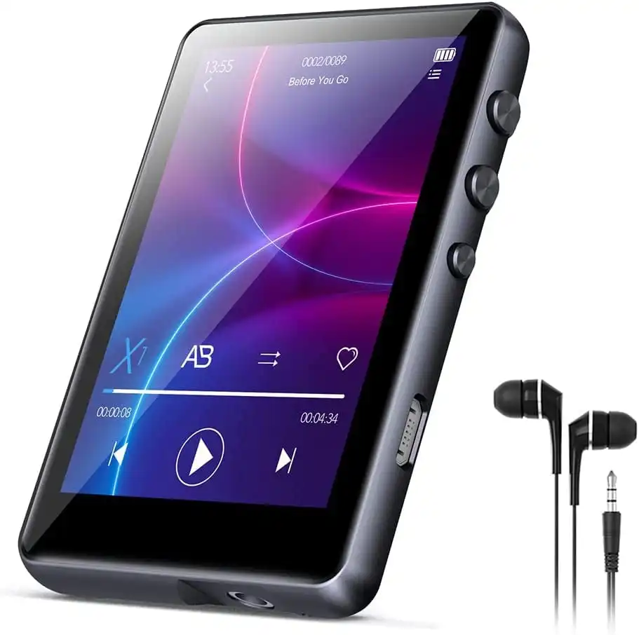 32G MP3 Player Bluetooth 5.0, Full Touch Screen Hifi Lossless MP3 Music Player, Line-In Speaker, with Line Recorder, FM Radio, Support up to 128 GB (Black)