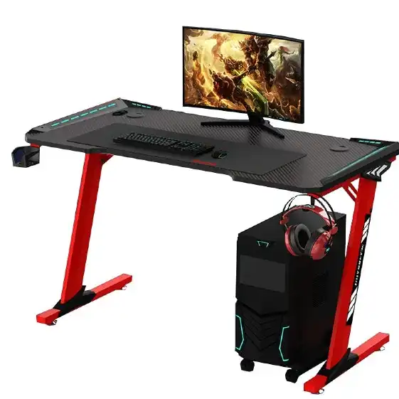 Odyssey8 Single Panel 1.2m Gaming Desk Office Table Desktop with LED Light & Effects - Red