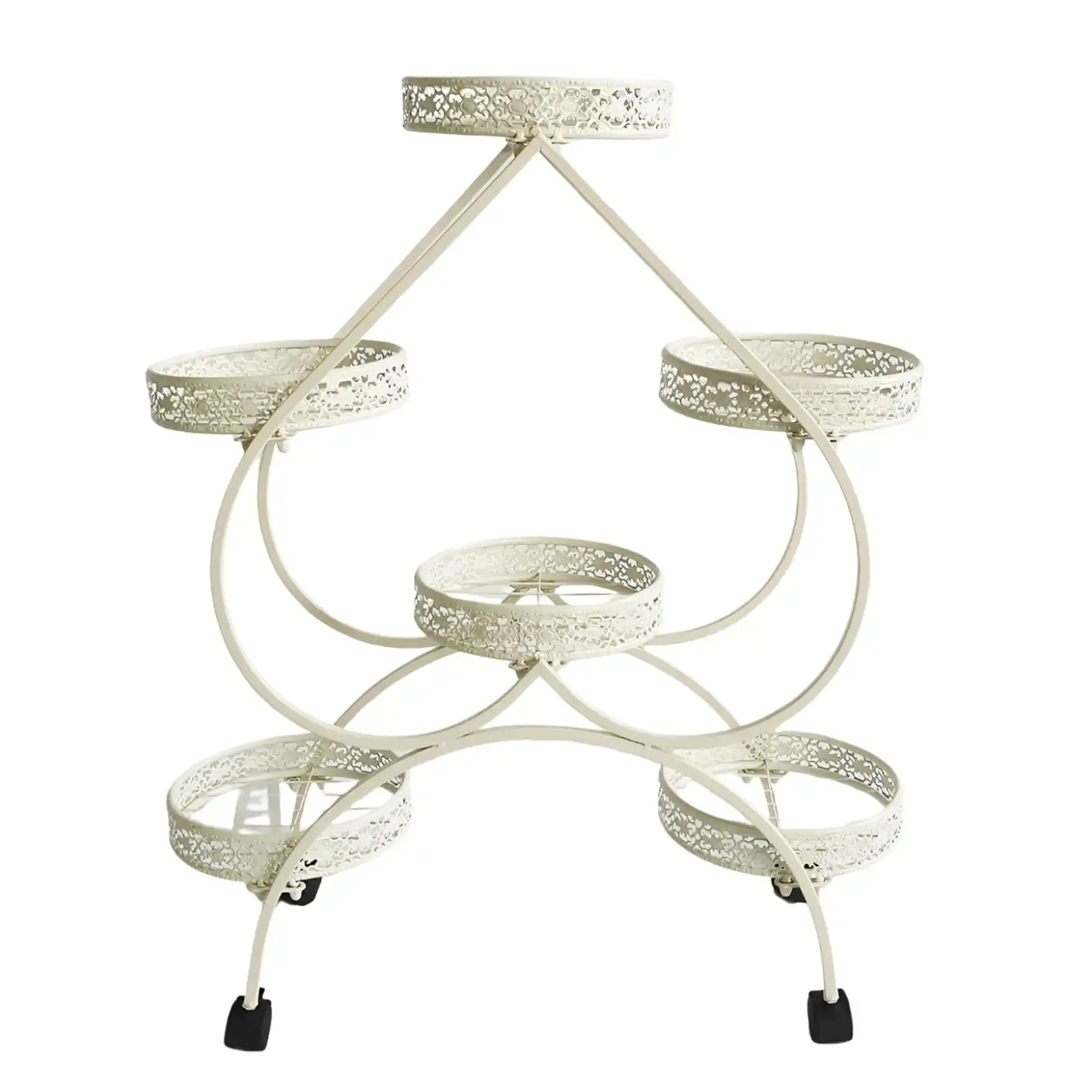Viviendo 4 Tiers 6 Flower Potted Holders Indoor Metal Plant Stand with Wheels - Spades White