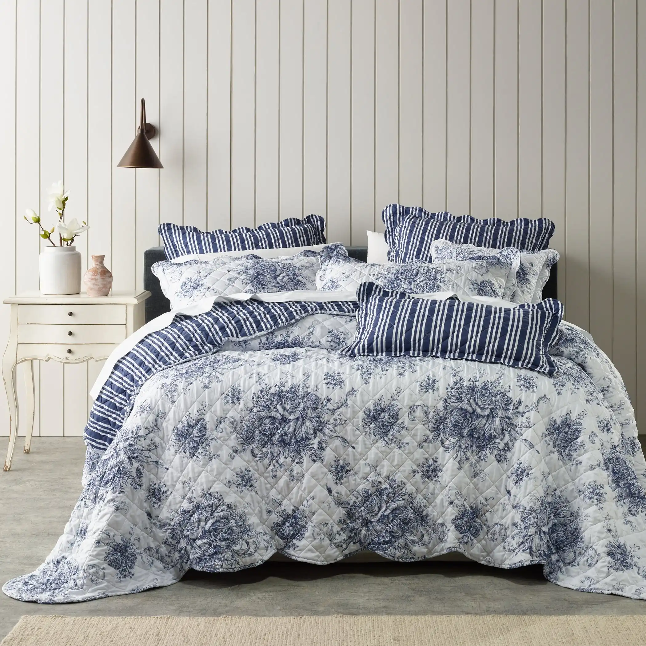 Bianca Bedding Amorette 5-7 Piece Set Blue Polyester Bedspread Set
