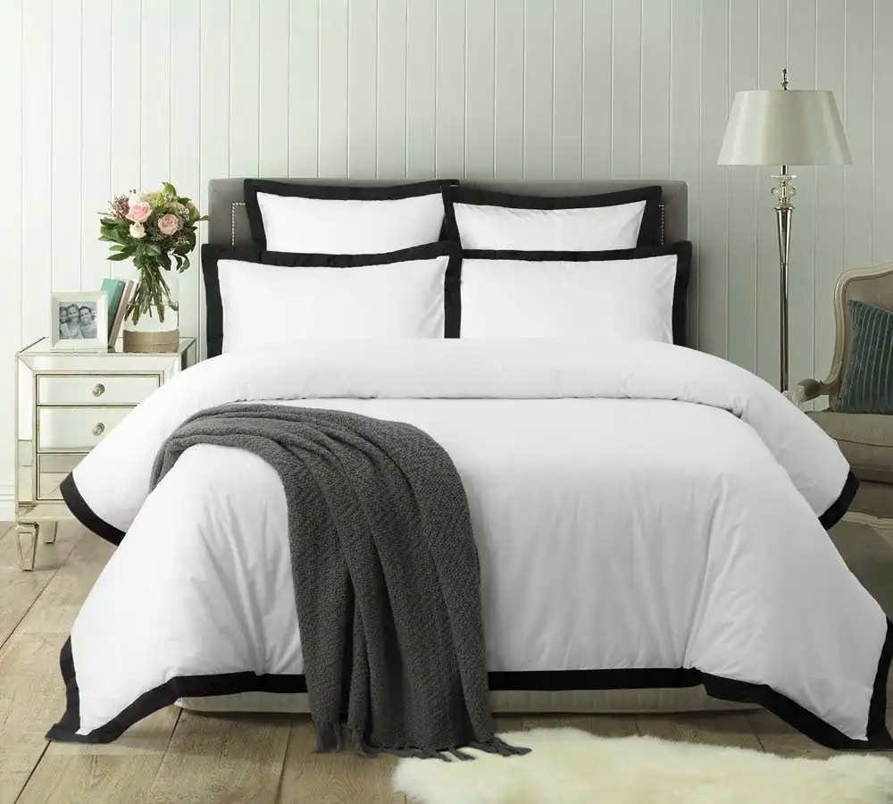 Accessorize Deluxe Hotel Quilt Cover Set - WHITE/BLACK