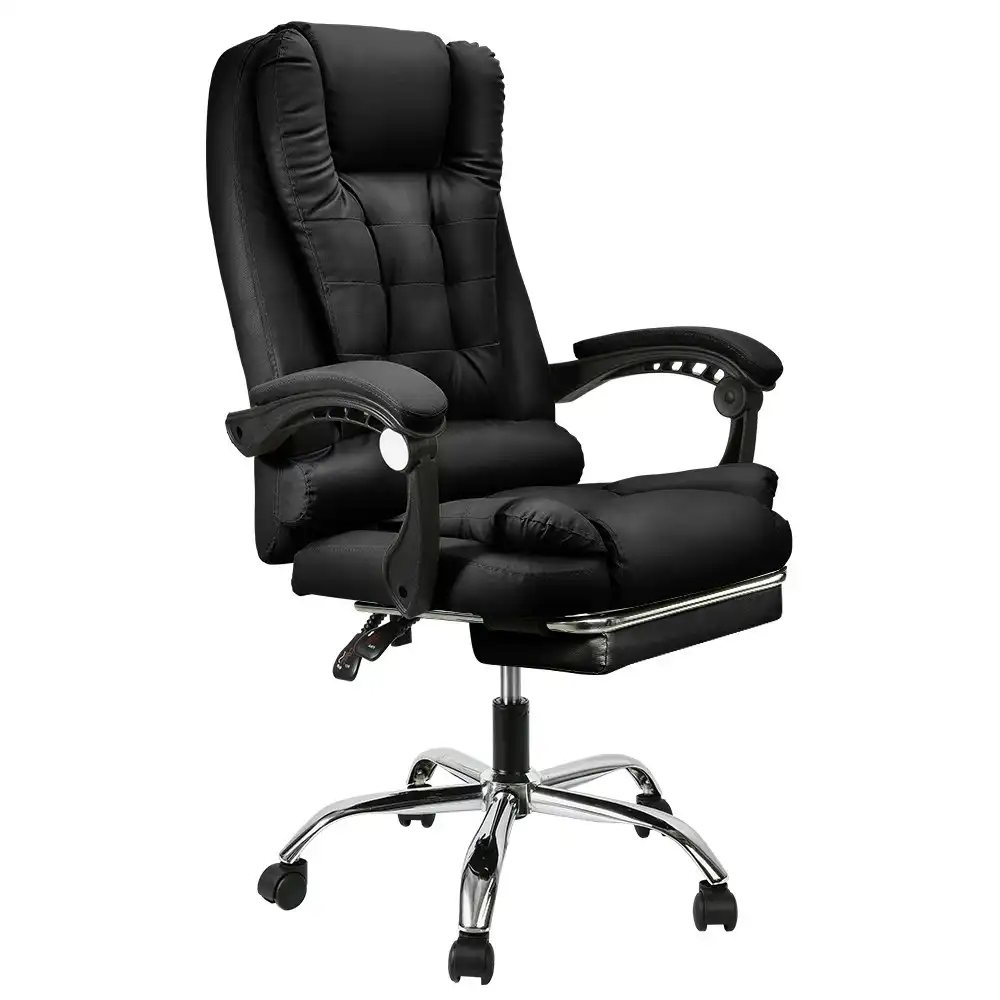 Furb Office Chair Executive PU leather Seat Ergonomic Support Caster Wheel Footrest Black