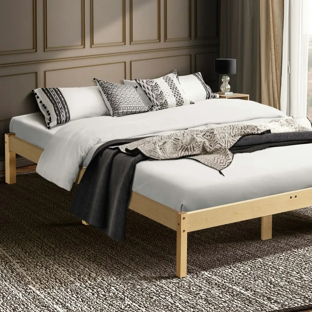 Furb Bed Frame Wooden Solid Pine Wood Bed Base Mattress Timber King Oak Vista Square Lasoo