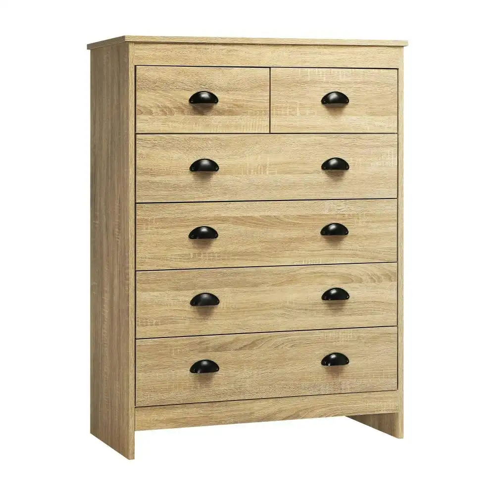 AUDRE Tallboy Chest of Drawer Dresser with 6 Drawers Bedroom Storage Cabinet Natural Wood