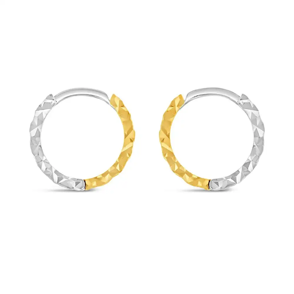 9ct Yellow And White Gold Two Tone Patterned Hoop Earring