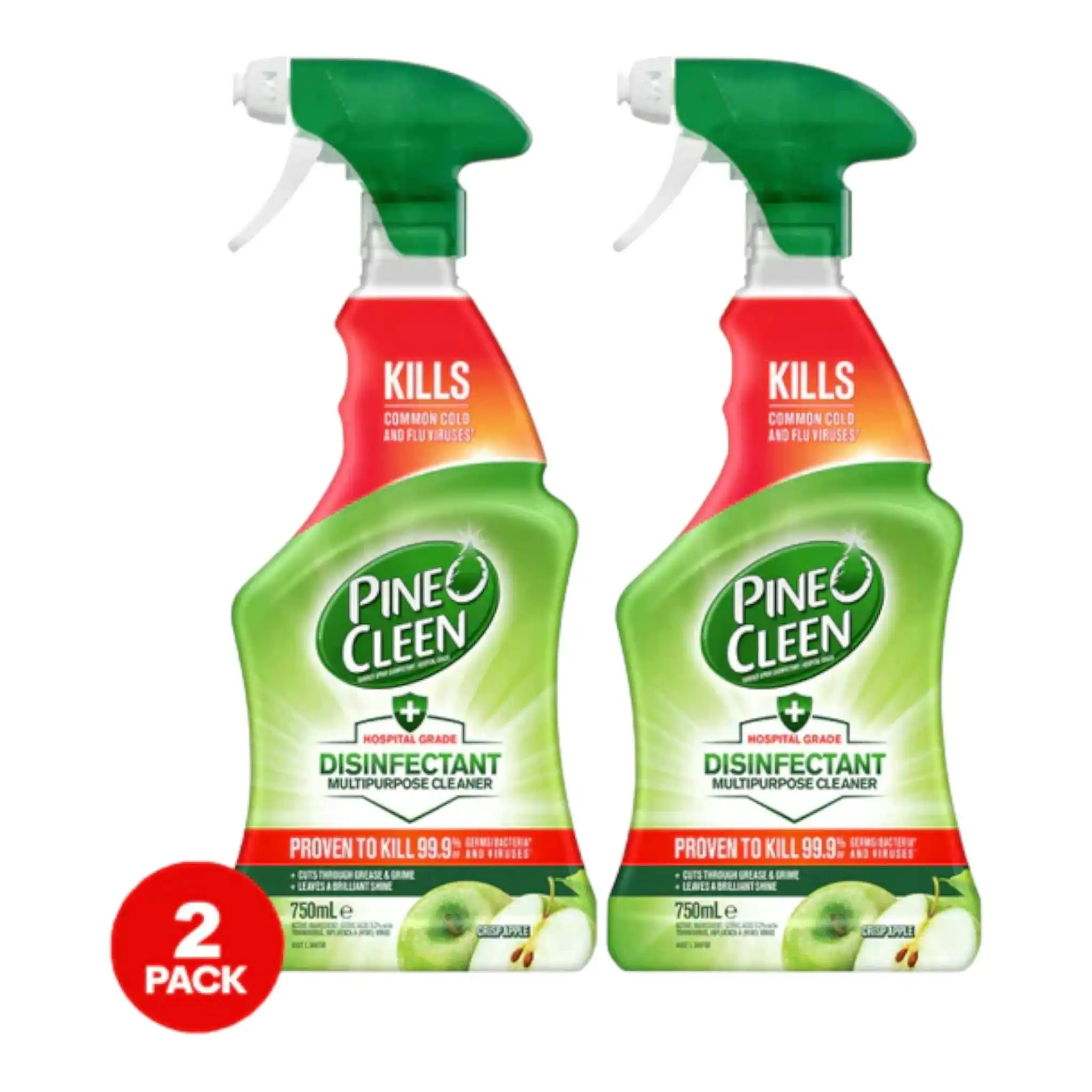 2 x Pine O Cleen Disinfectant Multi-Purpose Kitchen Spray Crisp Apple 750ml