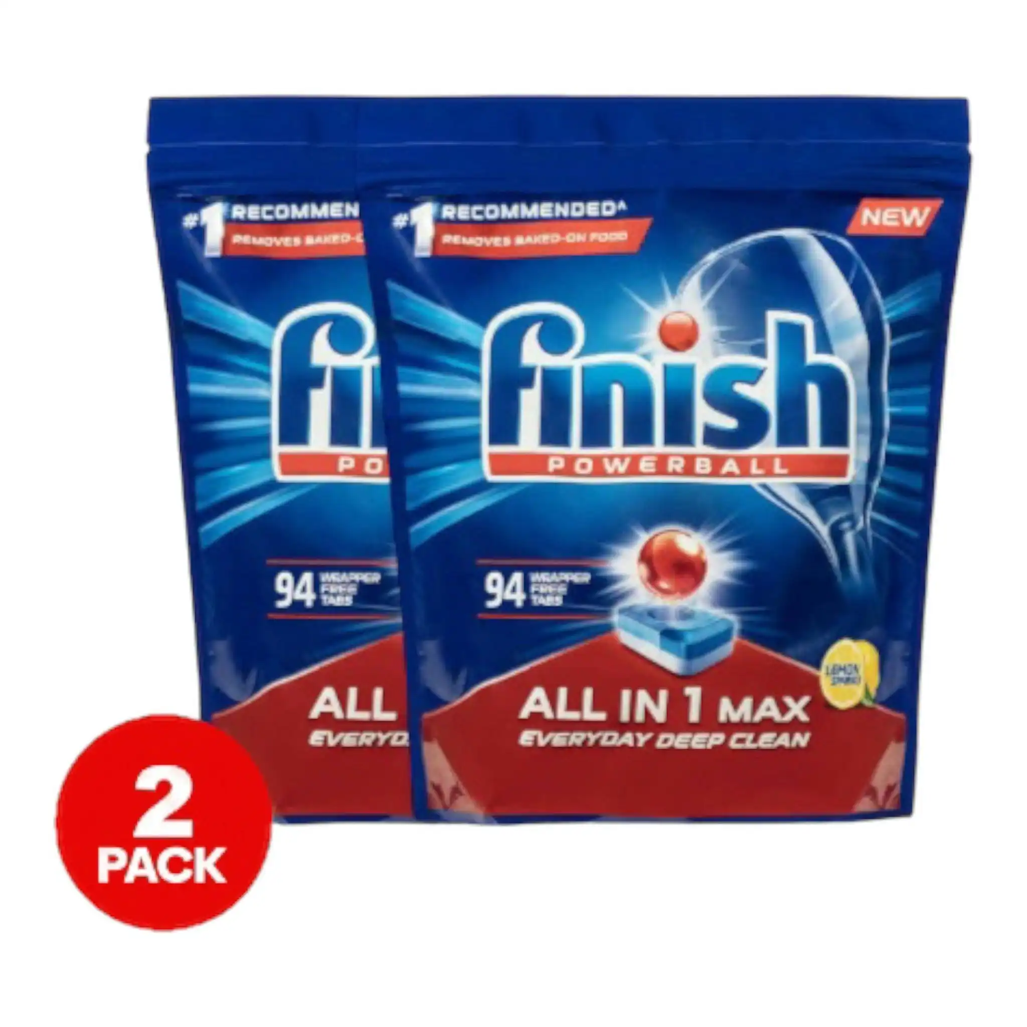 2 Pack Finish Powerball All-in-1 Max Dishwashing Tablets Lemon Sparkle 94