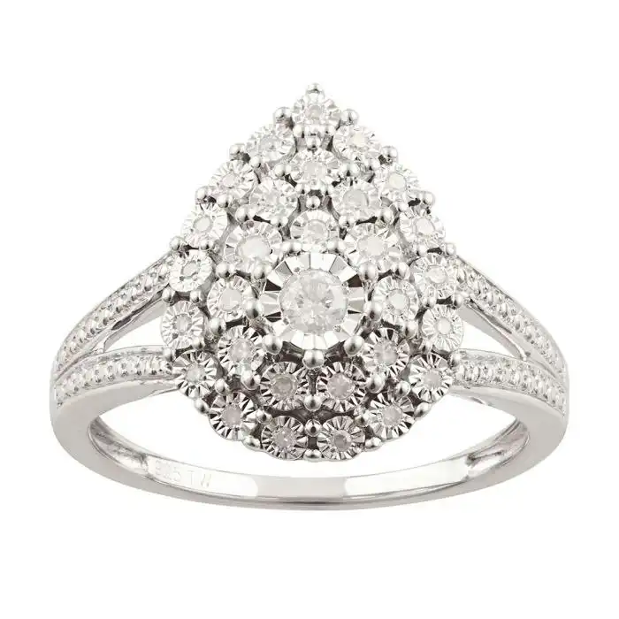 Sterling Silver 0.20 Carat Diamond Cluster Ring with 30 Brilliant Cut Diamonds