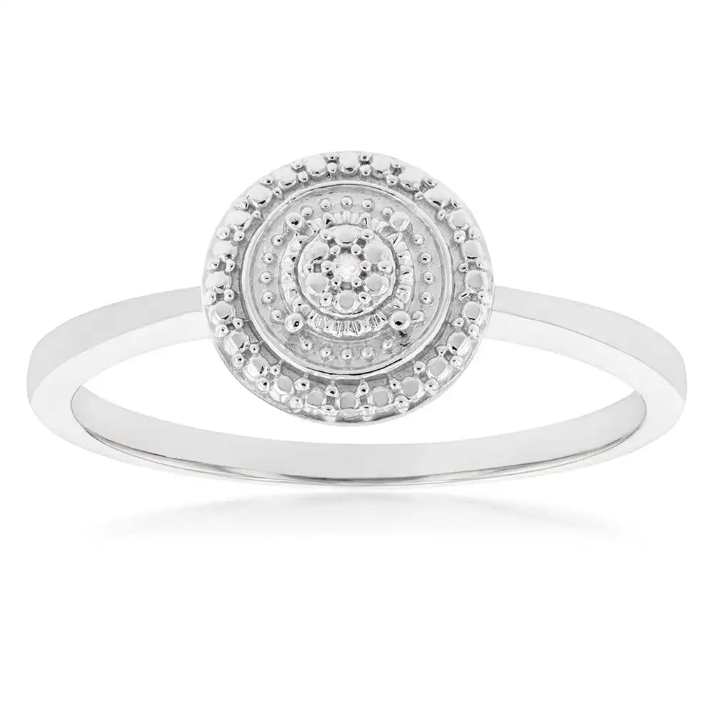 Sterling Silver With Diamond Round Shape Ring