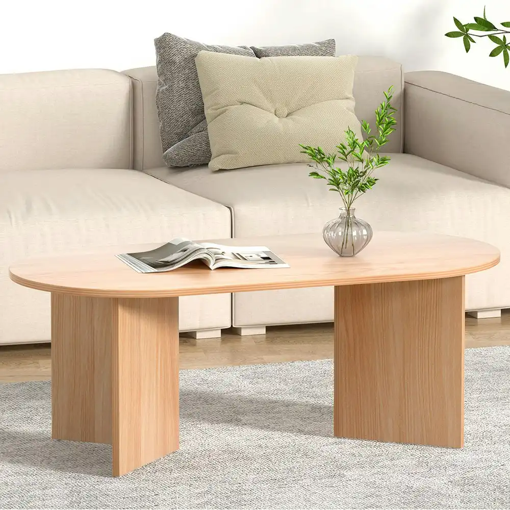 Artiss Oval Coffee Table Particle Board Wooden Table 110CM