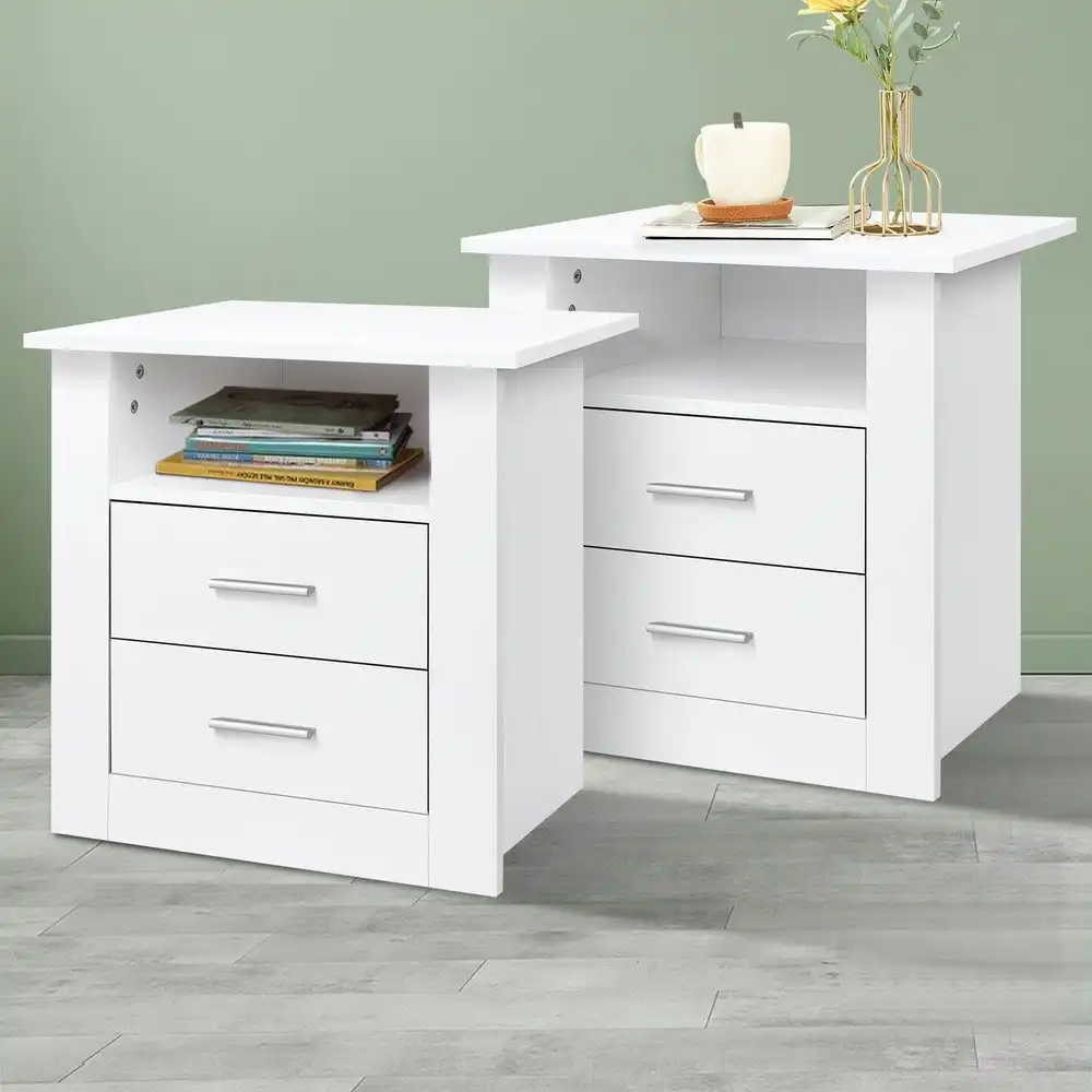 Alfordson 2x Bedside Table Nightstand Storage Cabinet Side Table Classic White