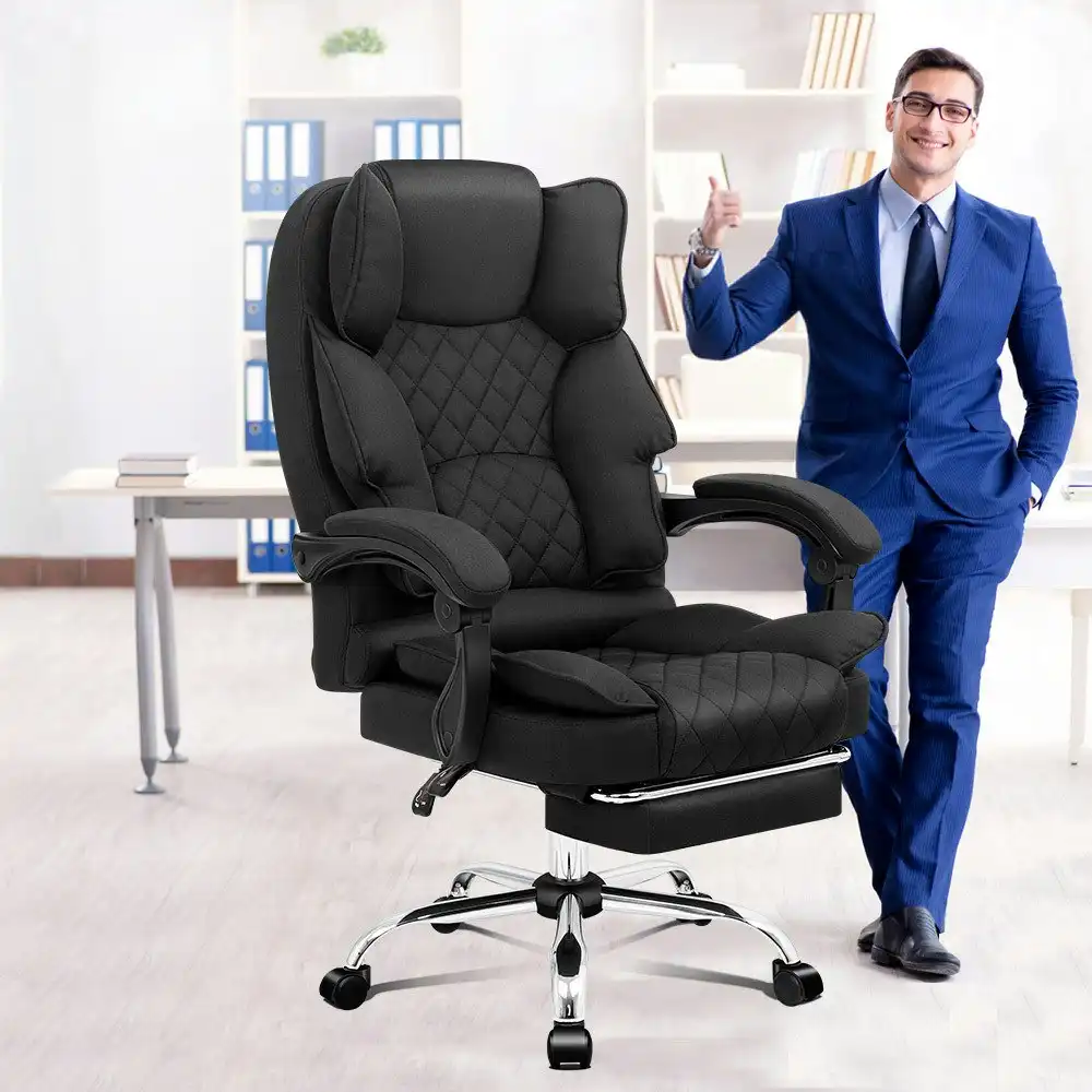 Alfordson Office Chair Deluxe Fabric Executive - Black (With Footrest)