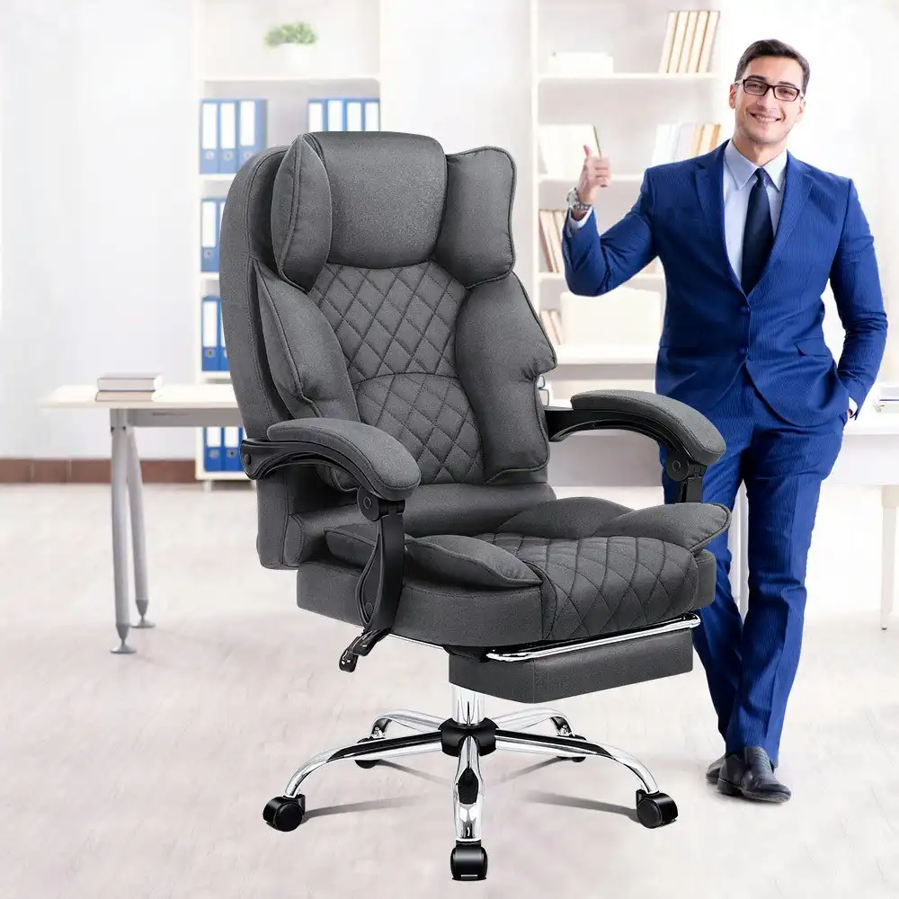 Alfordson Office Chair Deluxe Fabric Executive - Grey (With Footrest)