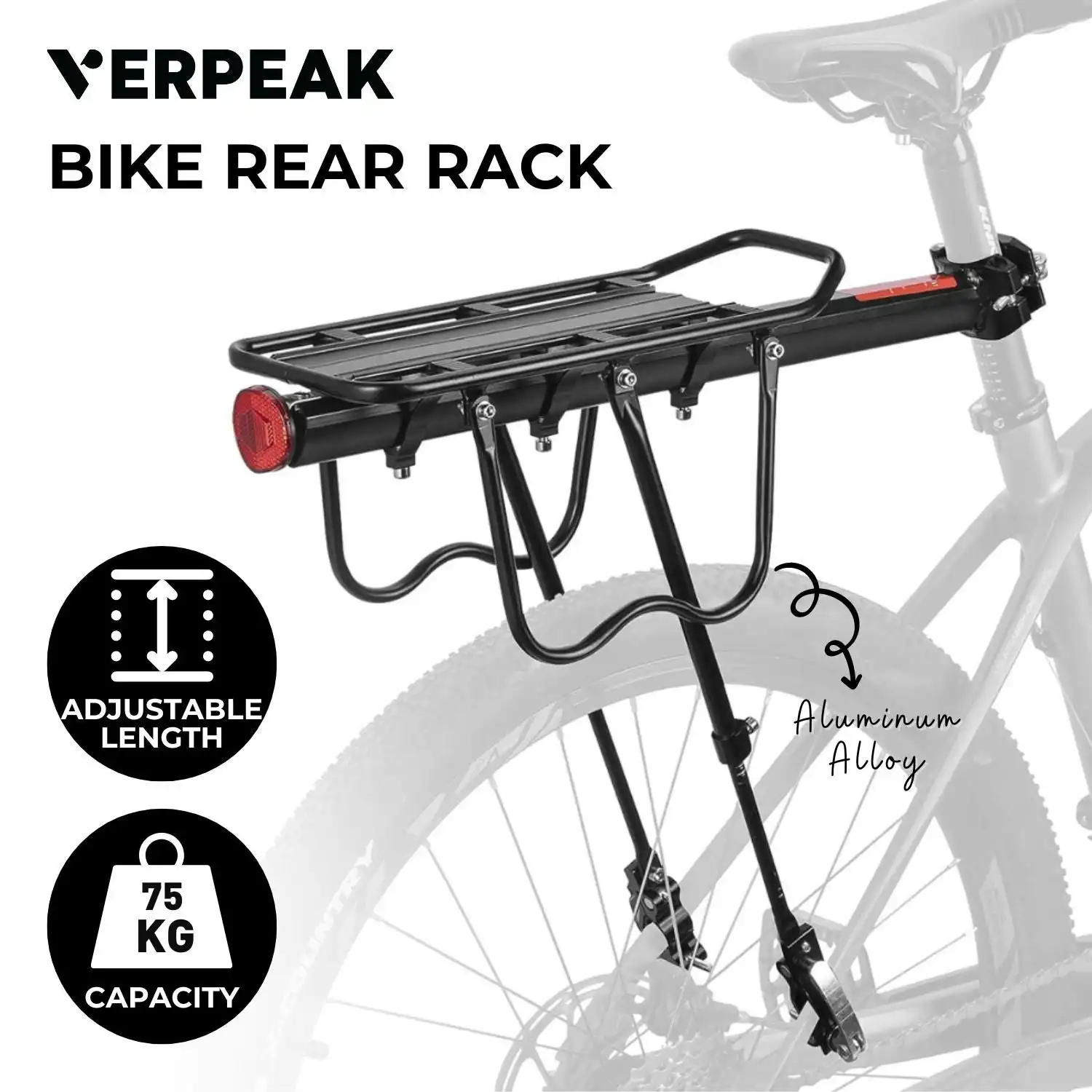 Verpeak Bike Rear Rack Seat Luggage Carrier Bicycle Mountain Pannier Black