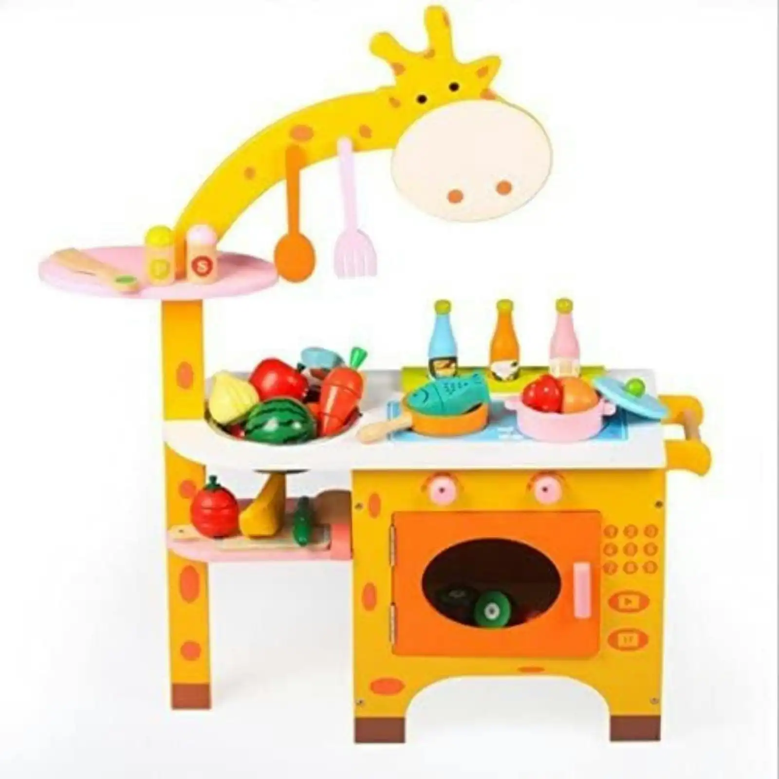 Ekkio High-quality Mdf Board Environmentally Friendly Material Wooden Kitchen Playset For Kids (Giraffe Shape Kitchen Set)