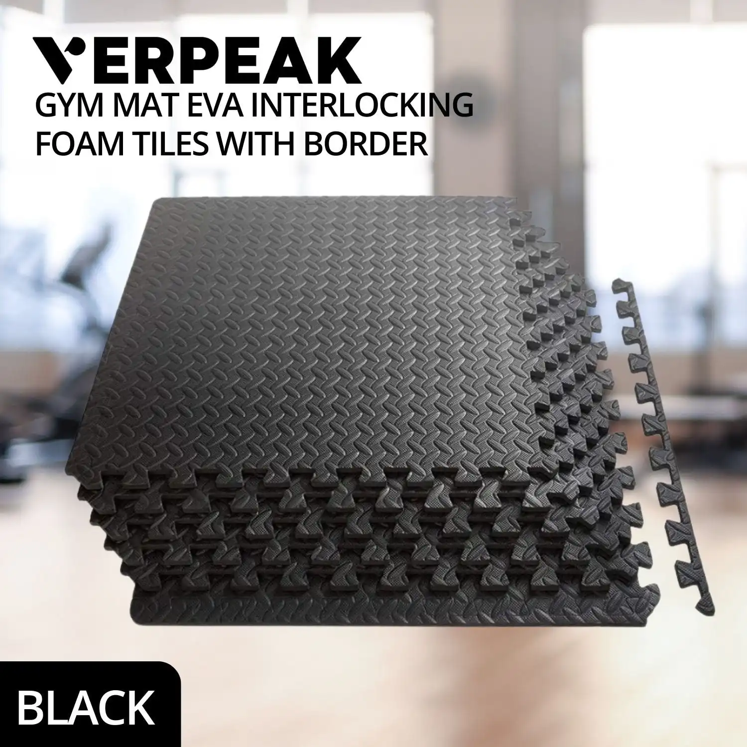 Verpeak Puzzle Gym Mat EVA Interlocking Foam Tiles with Border (Black) VP-GMT-100-LMJ