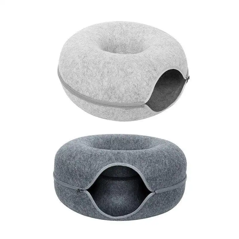 Cat Tunnel Bed Felt Pet Puppy Nest Cave House Round Donut Interactive Play Toy S Size