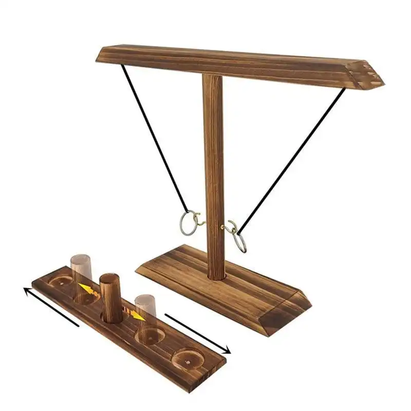 Wooden Hook And Ring Toss Game Shot Ladder For 2 People Party Bar Drinking Toy