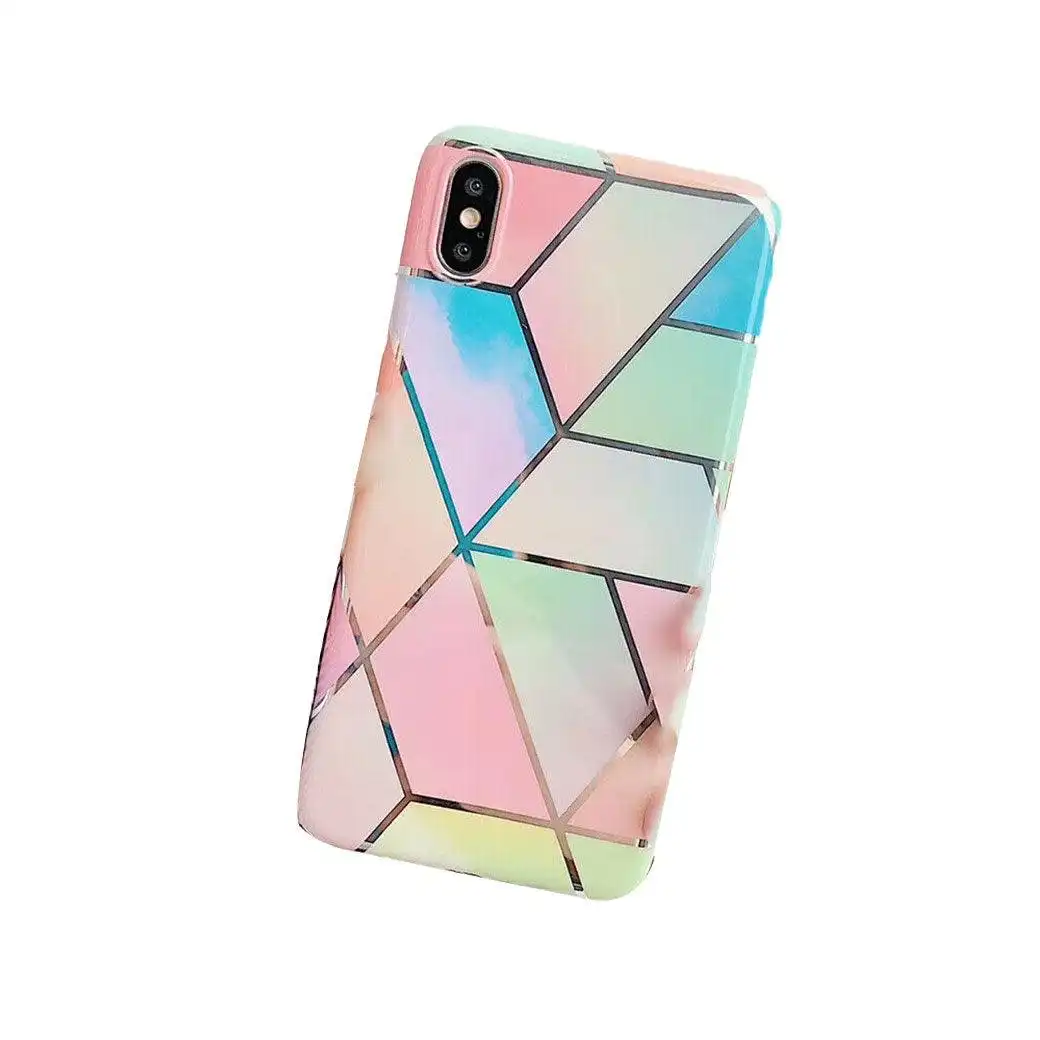 Rainbow Geometric Marble Case For Iphone 13 12 11 Pro Max Xr Xs 8 Shockproof Silicone