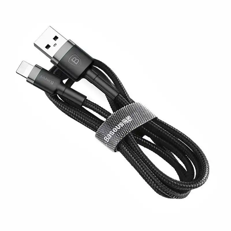 Grey + Black Genuine BASEUS 2.4A USB to Lighting Charging Cable Cord for iPhone 13 12 Pro XS