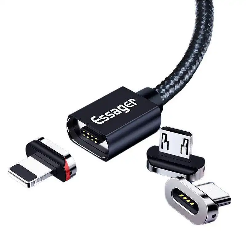 Black Essager Magnetic Fast Charging Data USB Cable for Micro Type C iPhone