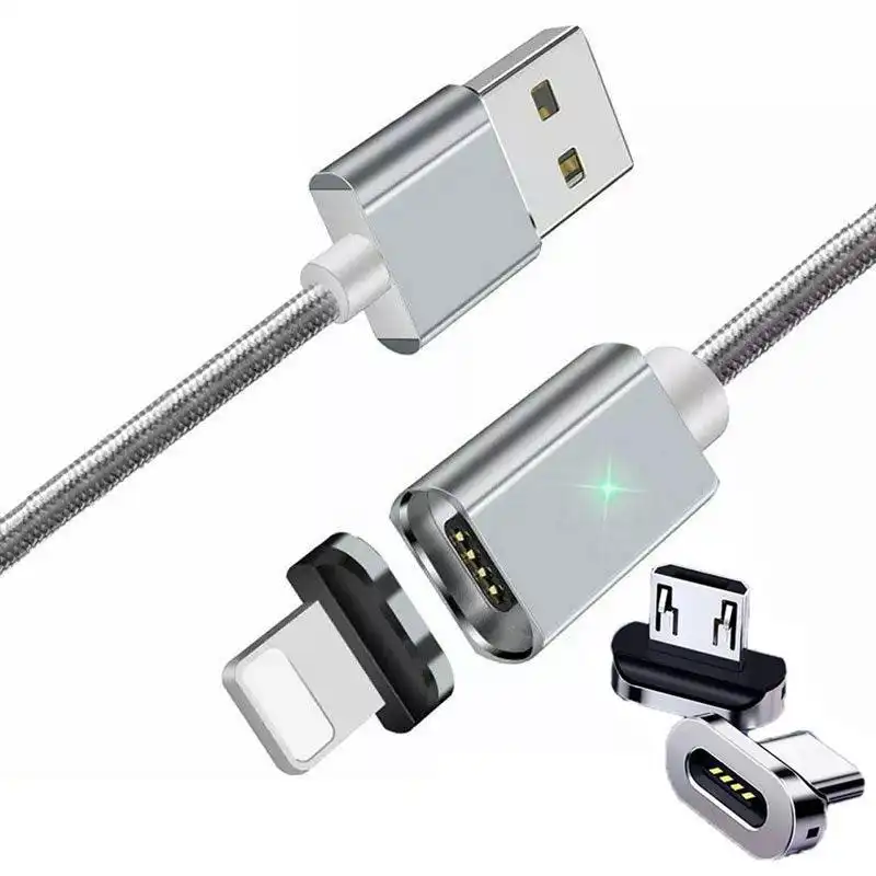 Silver Essager Magnetic Fast Charging Data USB Cable for Micro Type C iPhone