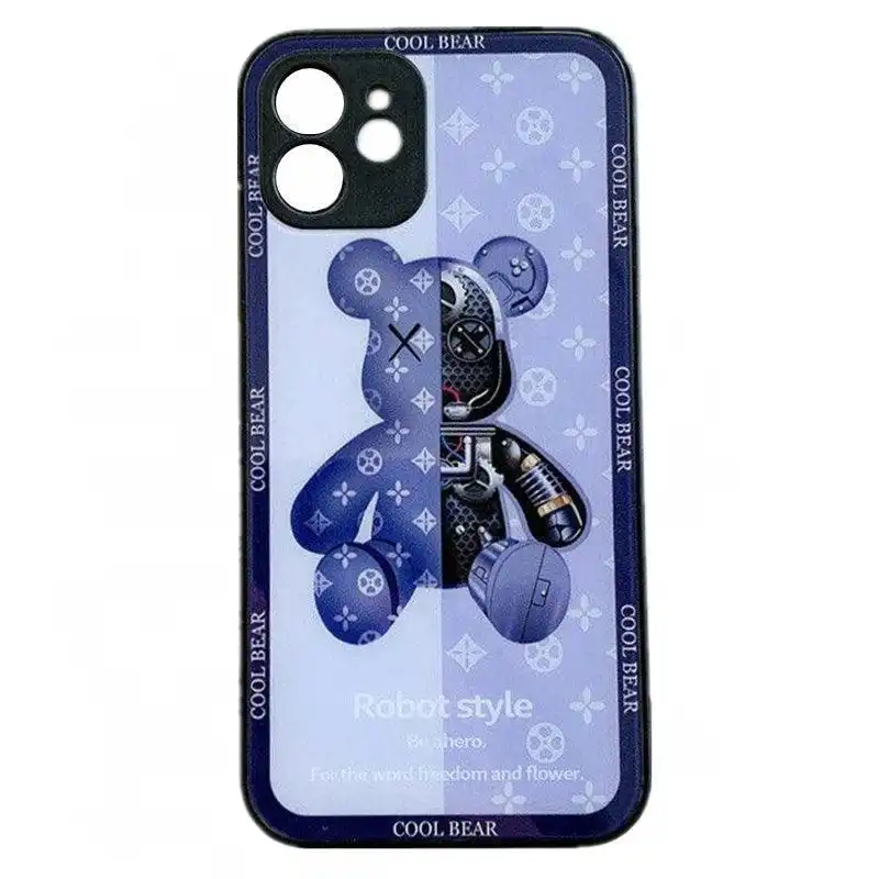 For iPhone 13 Pro Max 12 11XS XR Luxury Cool Bear Shockproof Glass Case Purple