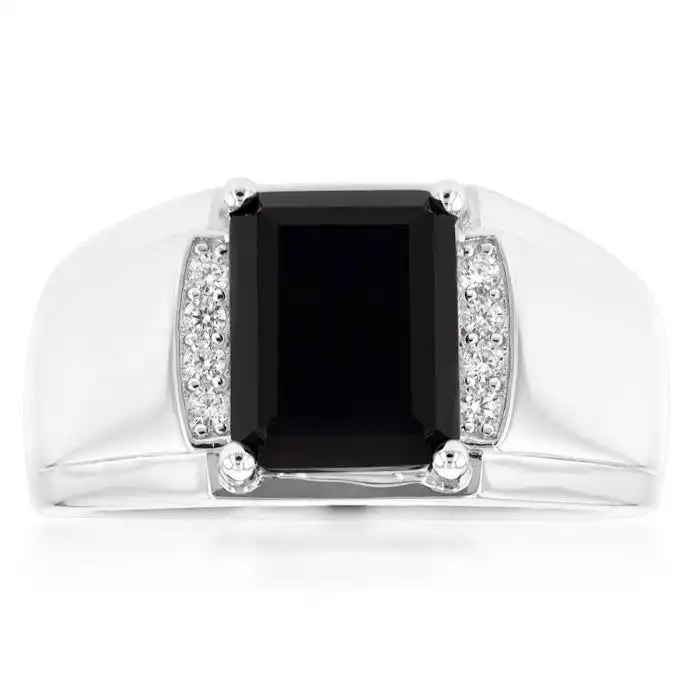 Sterling Silver Onyx and Zirconia Mens Ring