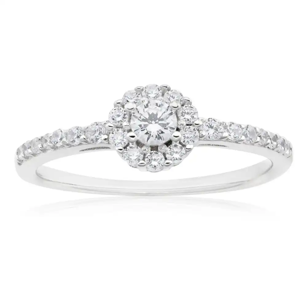 Sterling Silver Cubic Zirconia Cut Halo Ring