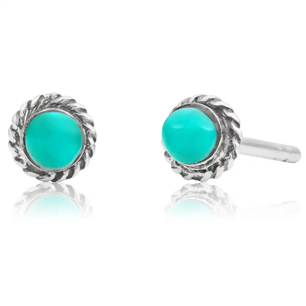 Sterling Silver Created Turquoise Stud Earrings