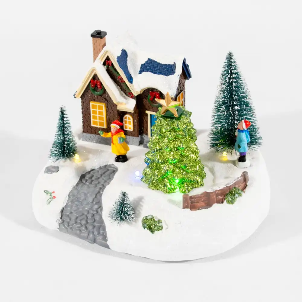 Musical Christmas Village with Turning Flying Sleigh